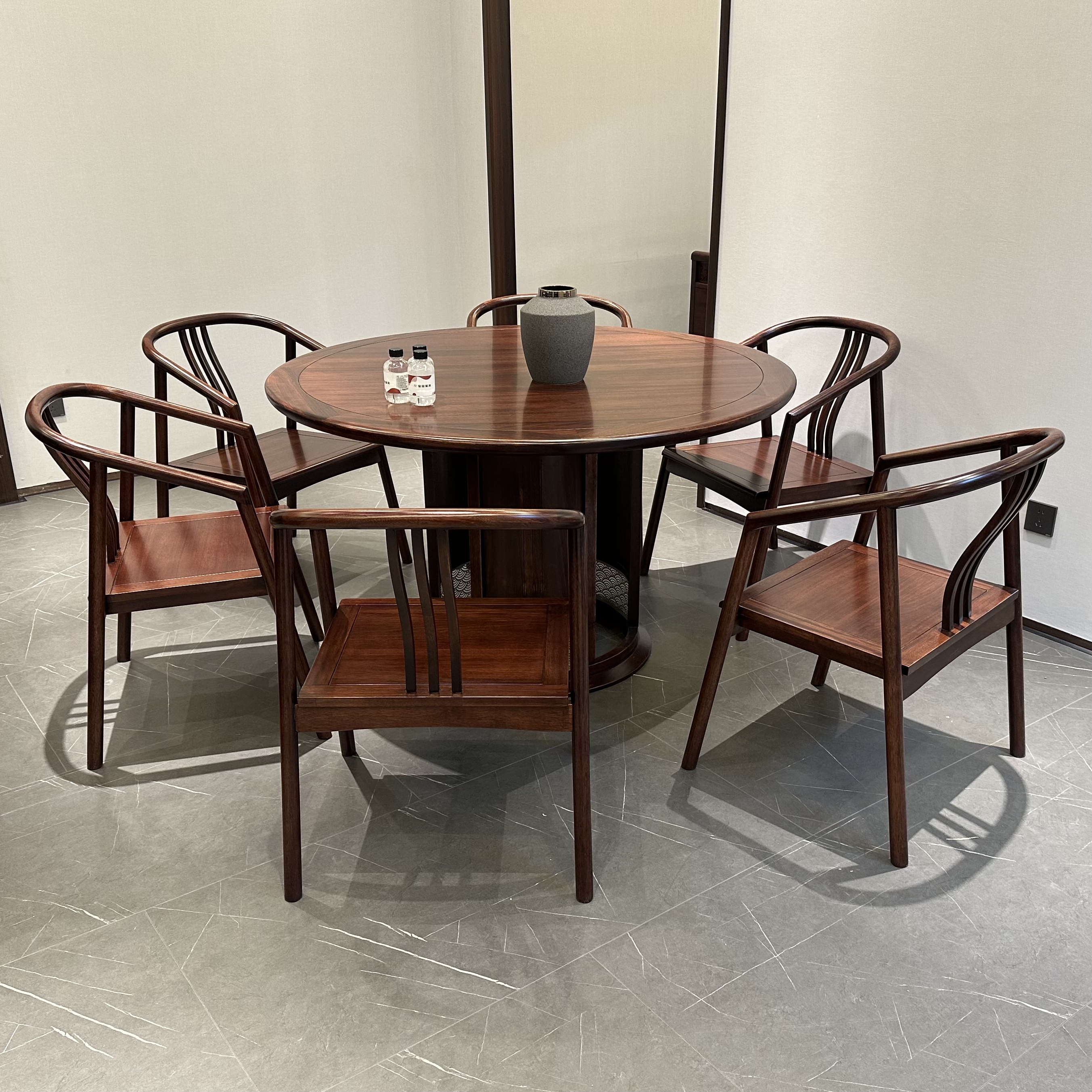 （敏歌家具）A811圆形餐桌A127副椅围椅乌金木新中式家用饭桌餐桌