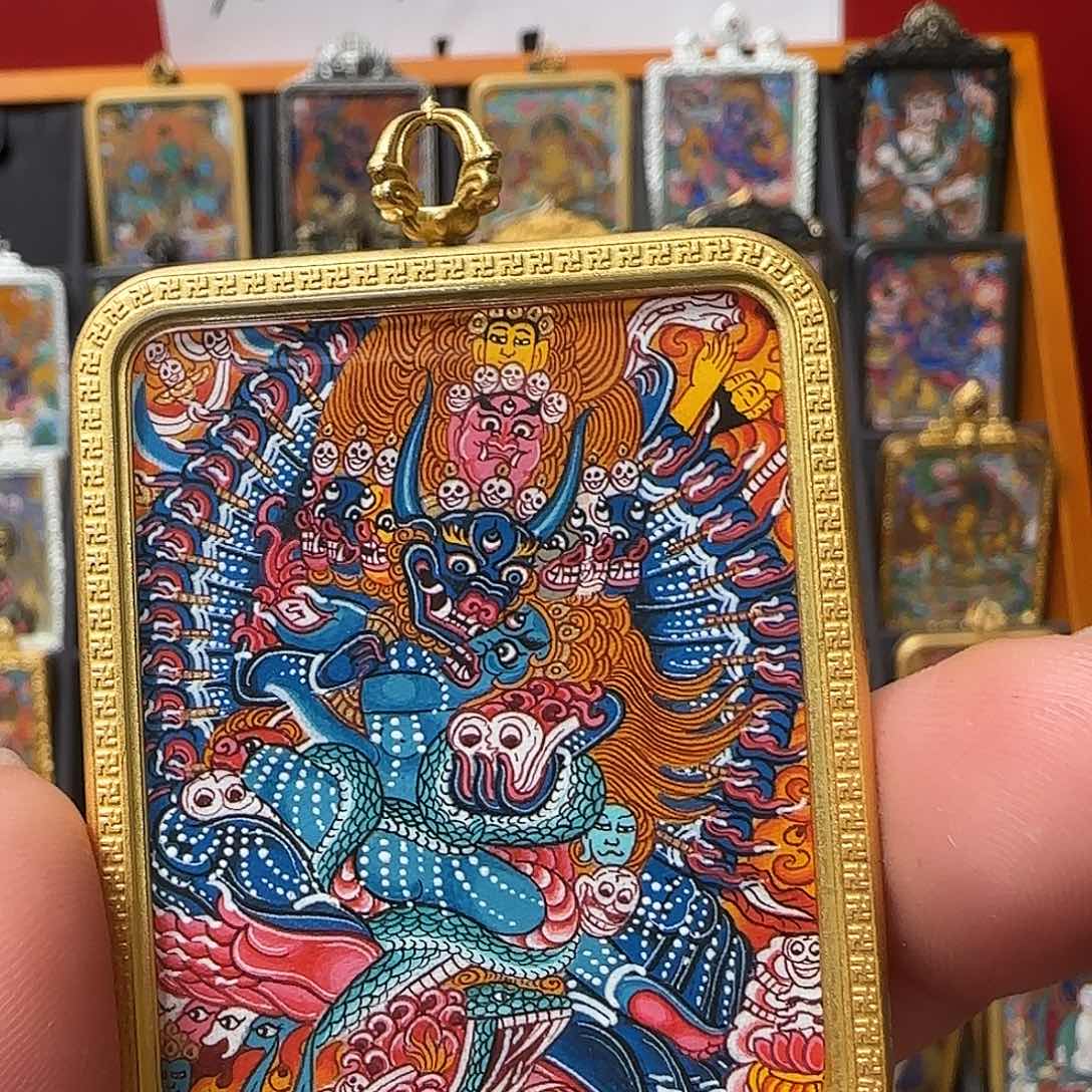 吊坠大威德唐卡，热贡纯手绘
