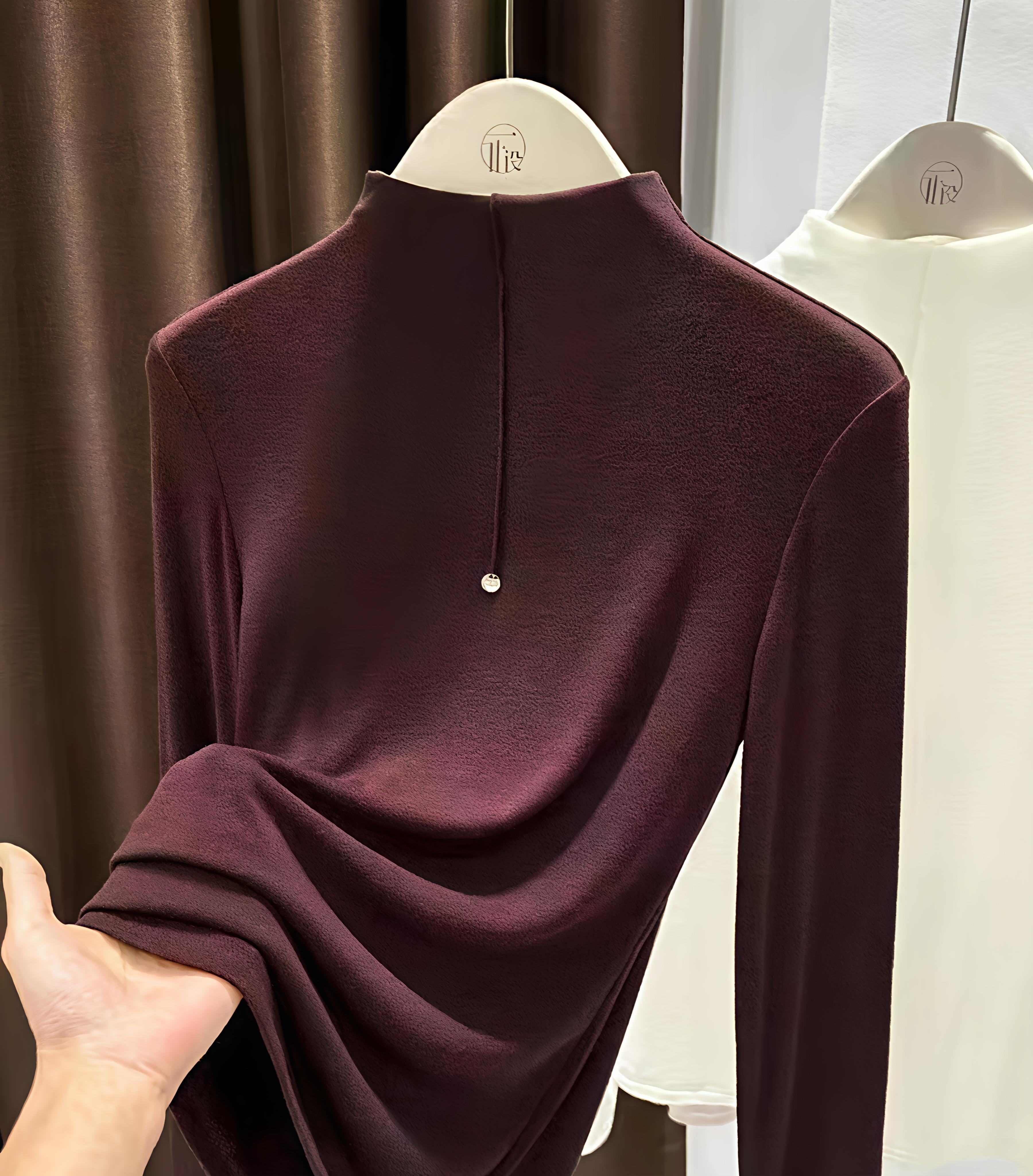 绒衫半高领黑色女士紧身长袖T恤长袖堆堆领秋冬时尚