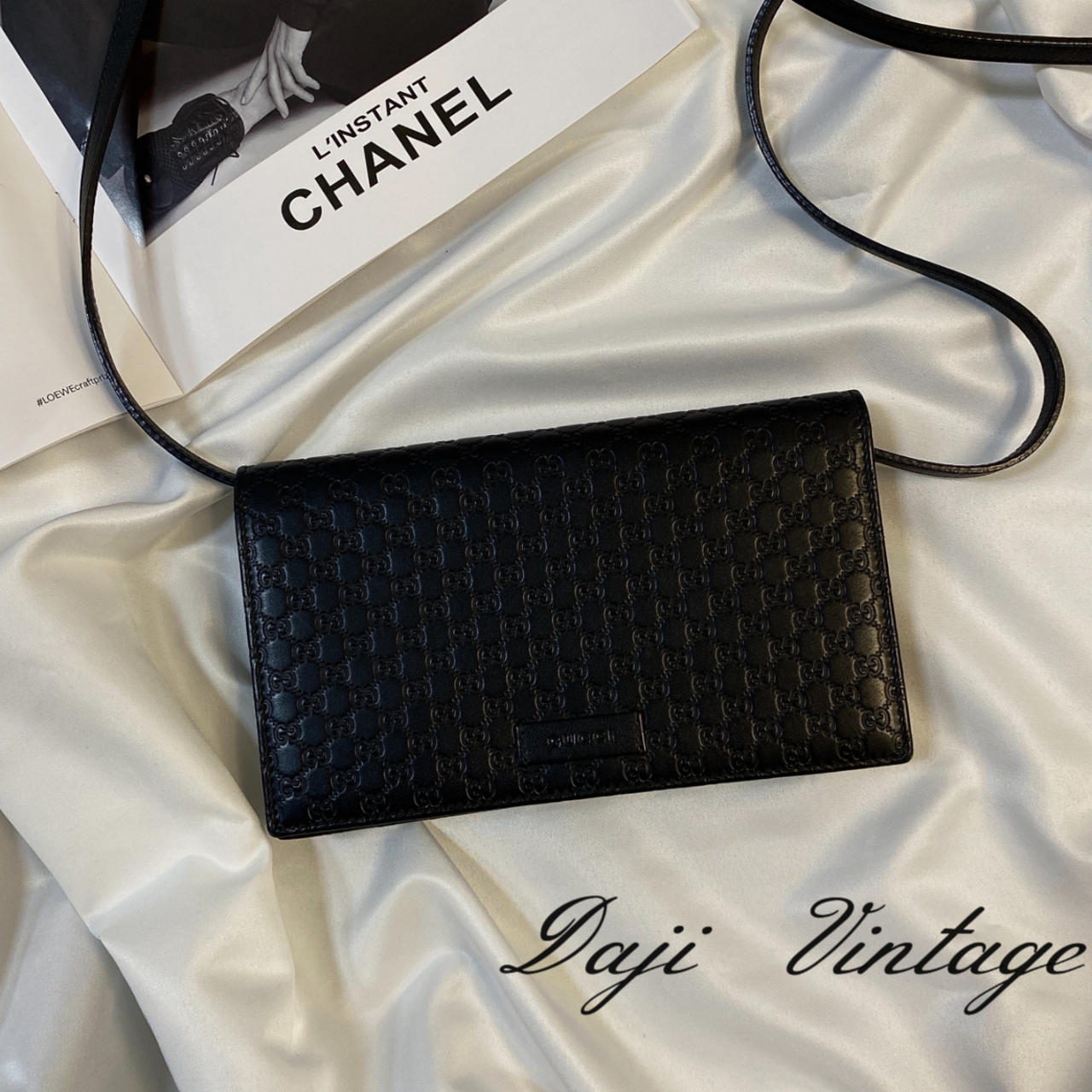 大吉中古/Gucci古驰黑色压纹斜挎包