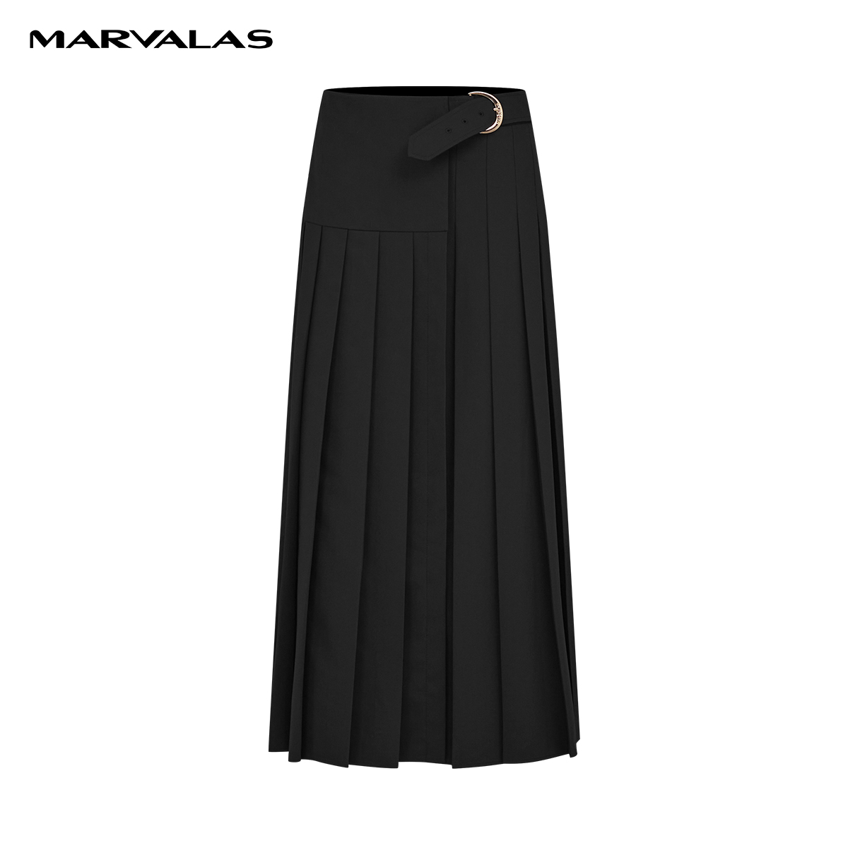 【羊羊专属】曼德诗百褶A摆长裙2024春高腰半身小黑裙M207308556