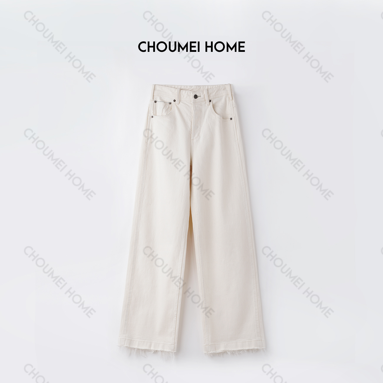 Choumei Home2025春夏大牌同款九分牛仔裤女 个性赤尔直筒须边裤