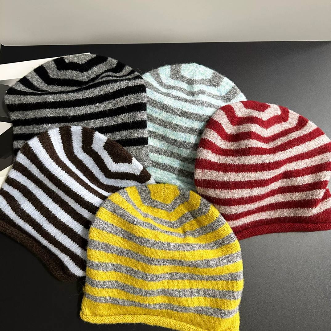 韩版ins儿童针织包头帽子秋冬条纹卷边堆堆帽男女童保暖百搭冷帽