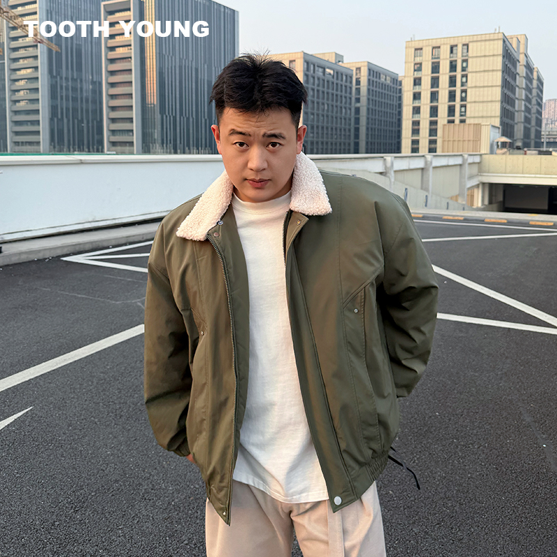 TOOTH YOUNG【保暖合伙人】拼接棉衣纯色宽松男冬季街头棉服