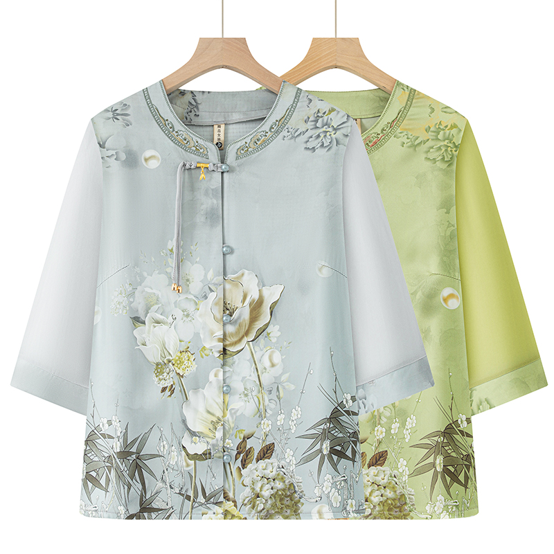 新中式奶奶夏季衣服款老年人女装夏装气质妈妈国风上衣老人衬衫