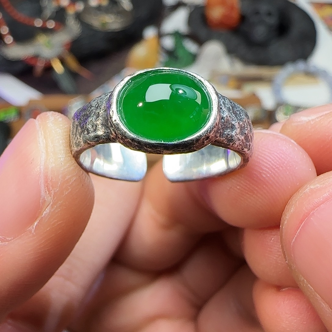不***响翡翠银S925镶嵌戒指
