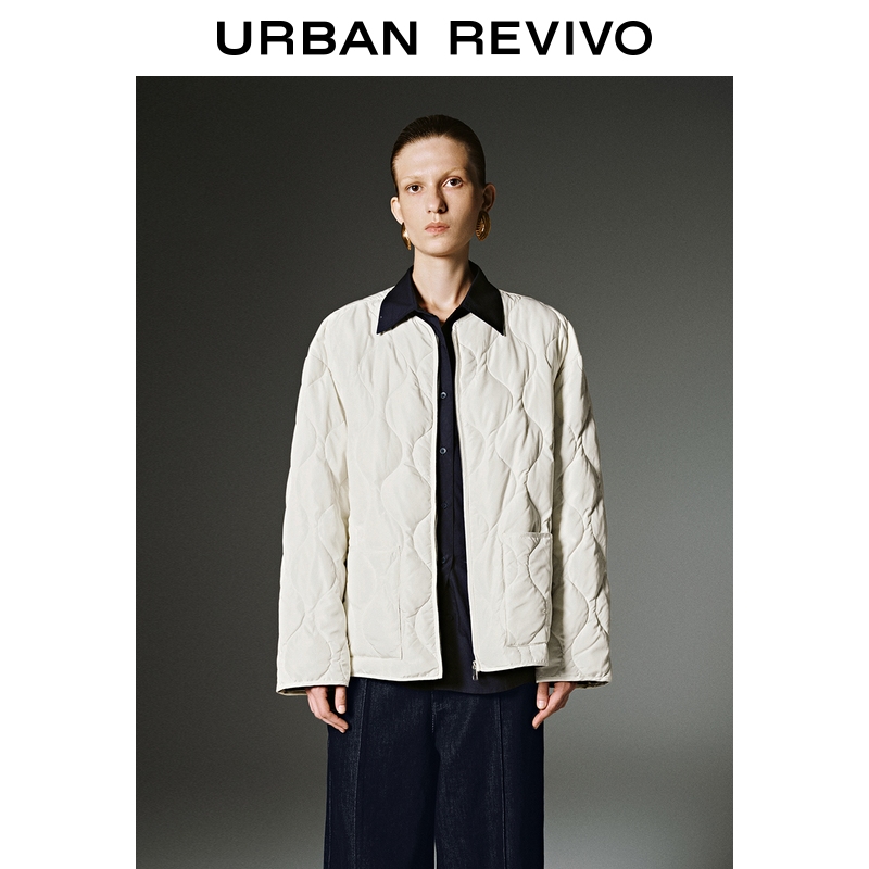 UR2025秋季新款女装气质绗缝大口袋拉链圆领羽绒服UWM150034