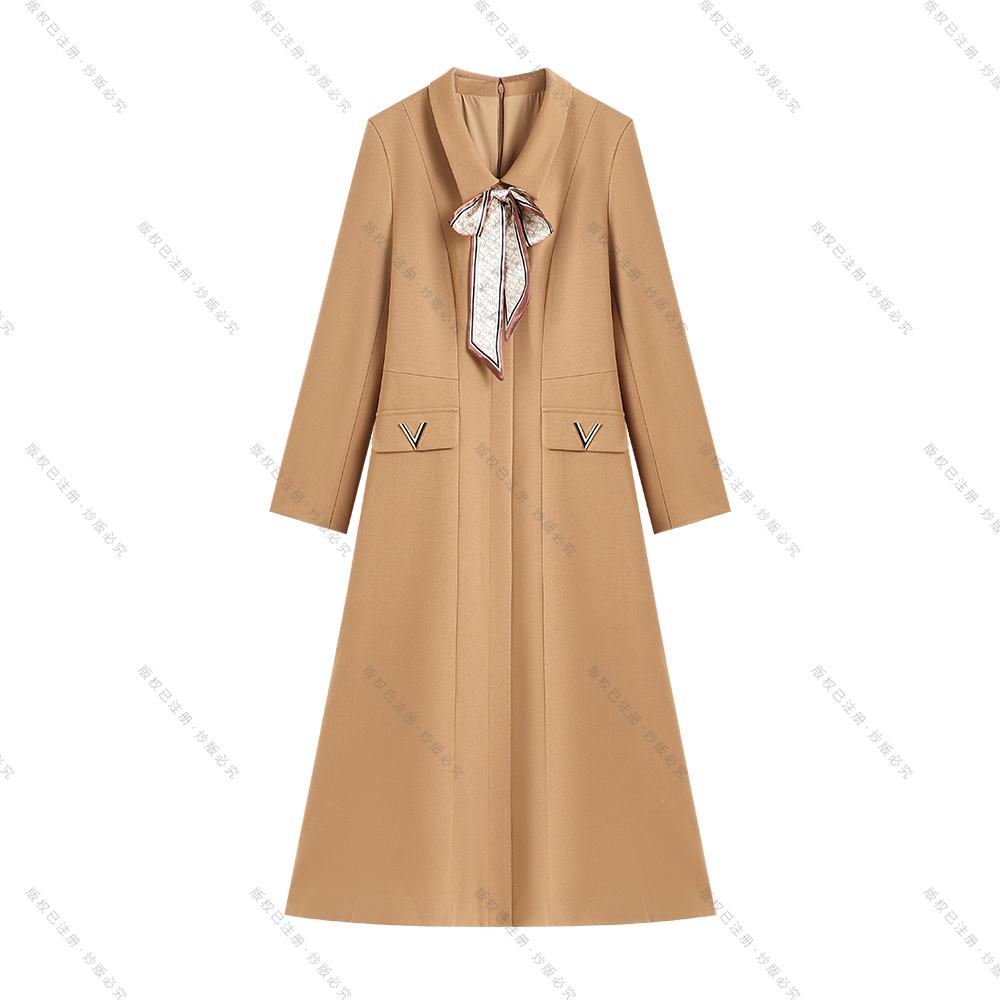 【南油虹姐】秋冬新款翻领丝巾优雅收腰轻奢通勤风显瘦连衣裙3135