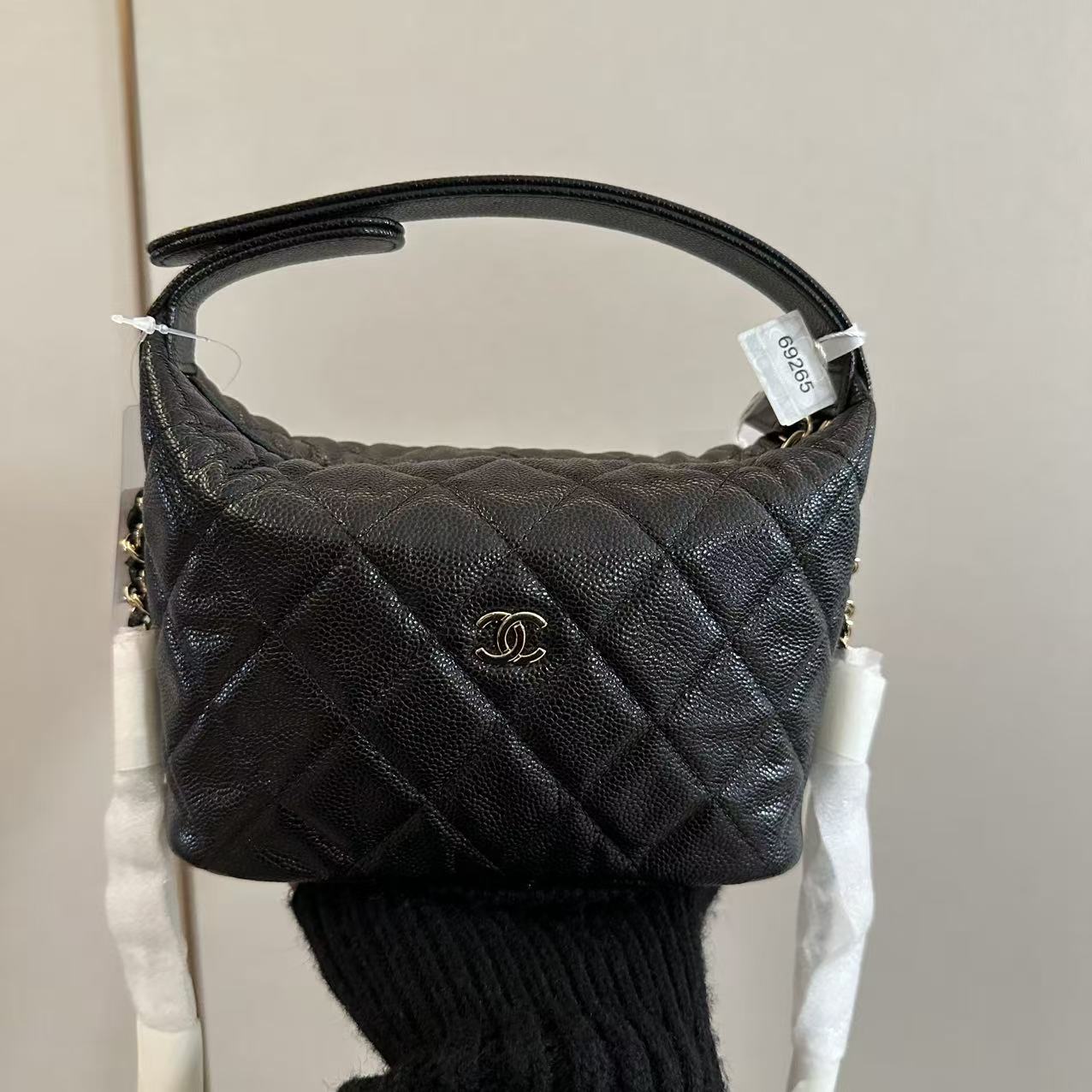 未使用 Chanel/香奈儿 25c LP饭盒包荔枝纹黑金包/全新/JM0099