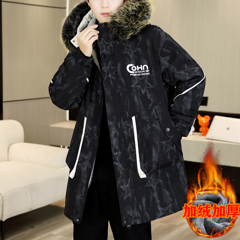 青少年棉服保暖秋冬加绒学生加绒加厚外套时尚休闲男生冬季宽松