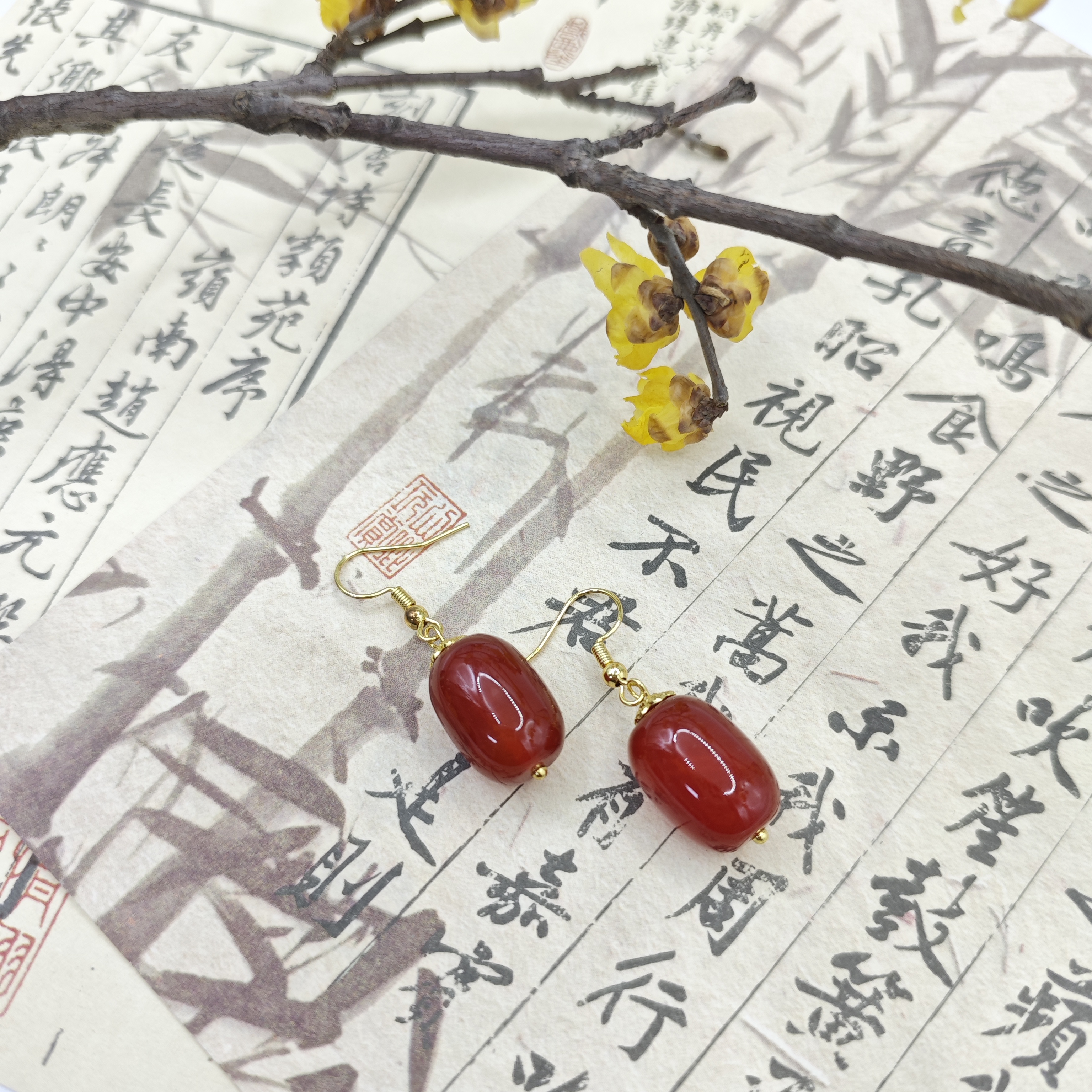 天然玉石 古风红灯笼耳坠 多样性发货 拍一发一 M195