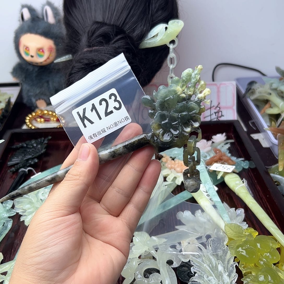 合金蛇纹石玉发饰芊****6