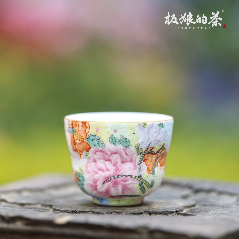 板娘的茶景德镇手绘珐琅彩万花主人杯轻奢陶瓷茶器景德镇万花杯