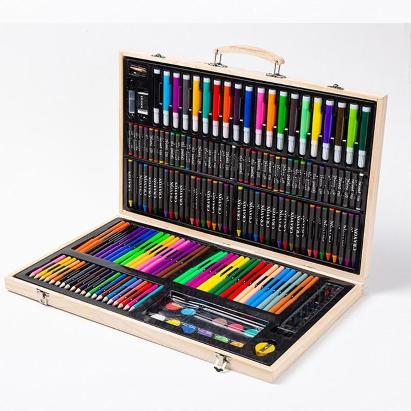 180木盒画笔套装水彩笔蜡笔DIY儿童绘画美术礼品儿童节礼物