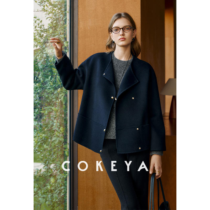 COKEYA/柏林旧时光L*p専柜4W羊绒短款时尚宽松冬季小个子毛呢外套