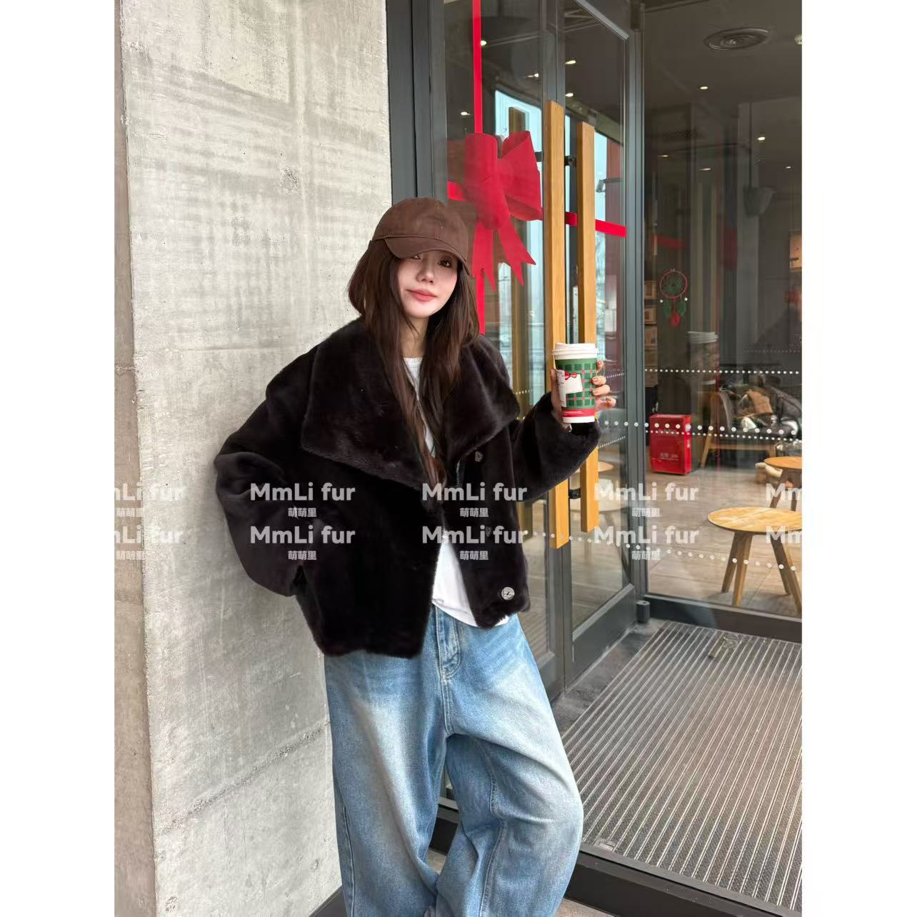 【萌萌里】MMLi CLOTHES新款水貂领设计师皮毛一体外套 mm8589
