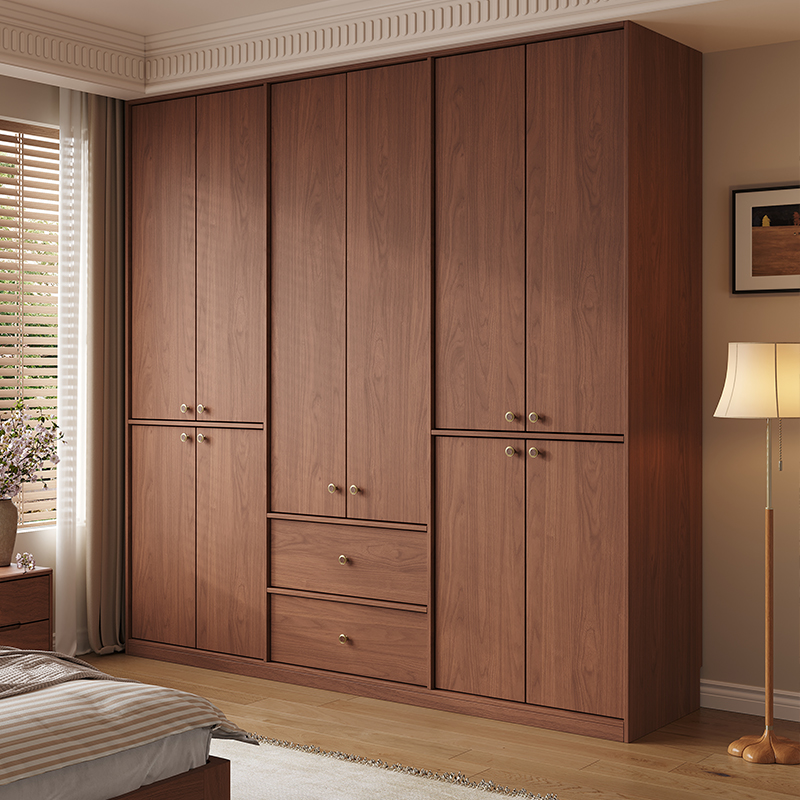 中古风FAS橡木实木ENF级环保骨格线分段式衣柜家用卧室免拉手柜子