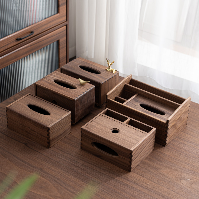 2025款北美黑胡桃实木多功能抽纸盒高端大气家用客厅餐桌木质创意