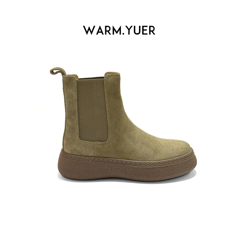 高品质复古厚底真皮磨砂牛皮切尔西靴子女2025新款秋冬百搭骑士靴