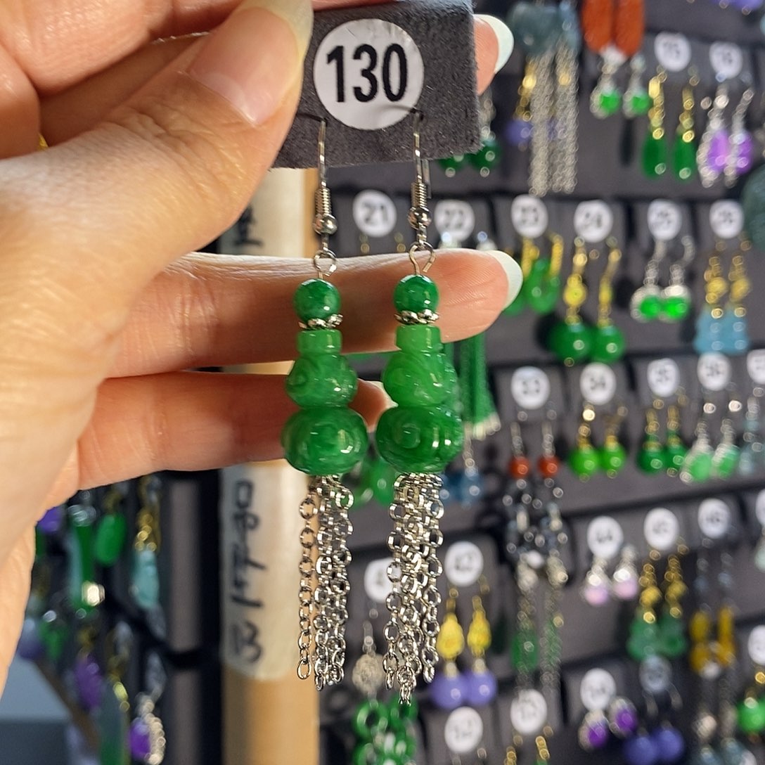 银S925镶嵌翡翠耳饰130