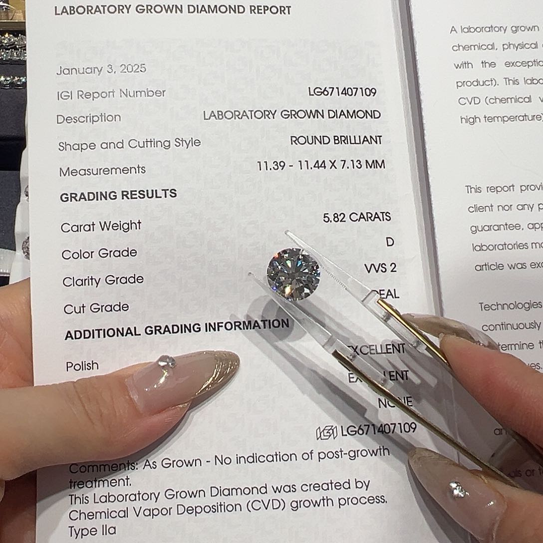 实验室培育钻石裸石未镶嵌5.82克拉DVVS