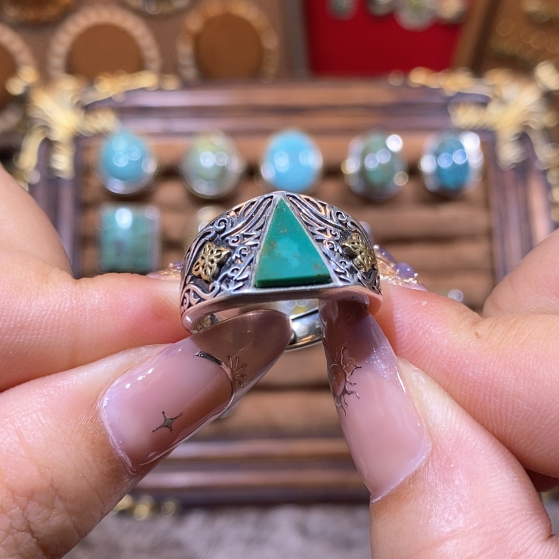 绿松石戒指银S925镶嵌戒指