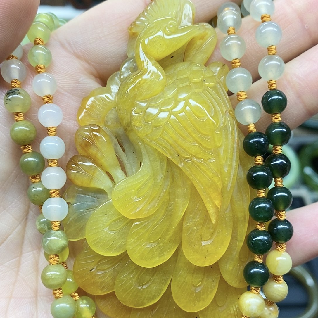 【闪购商品】岫玉颈饰未镶嵌岫玉孔雀