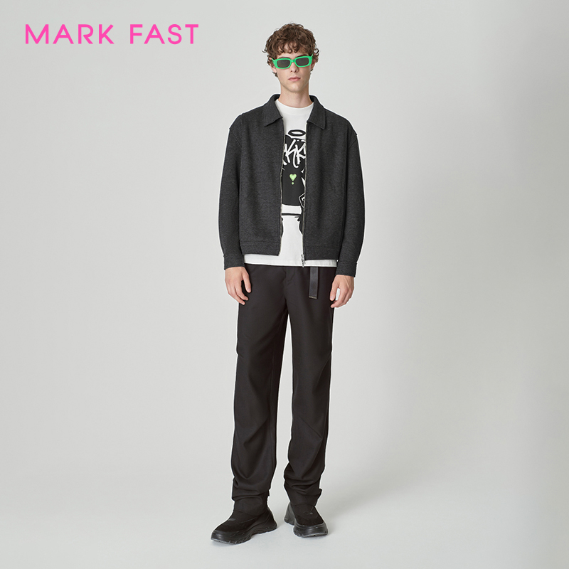 MARKFAST设计师品牌翻领绒感箱型针织外套男冬M1EHM90320