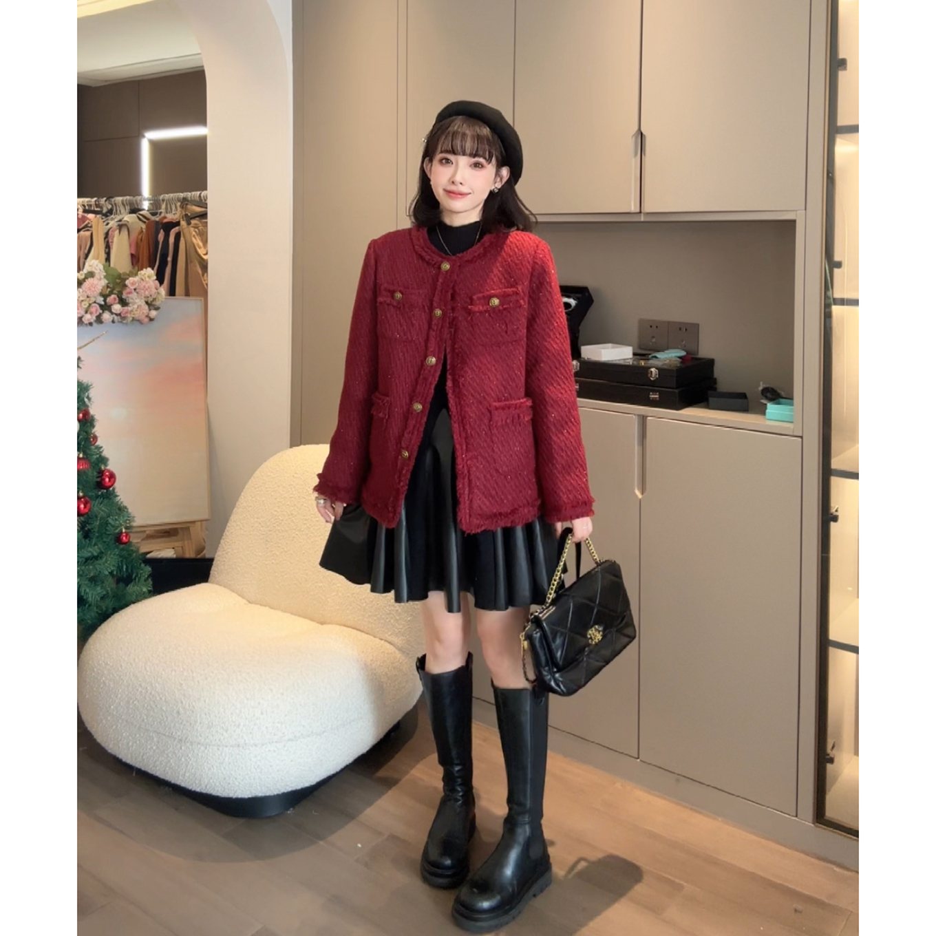 maodan/猫单【洛斯香香】孕妇装秋冬小香风外套短款加厚.