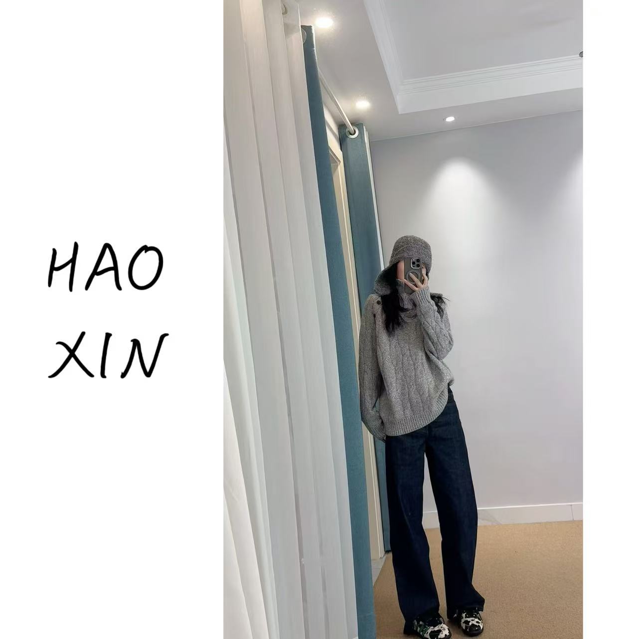 HX 赤耳经典原色重磅复古丹宁 简直筒窄阔腿牛仔裤长裤女