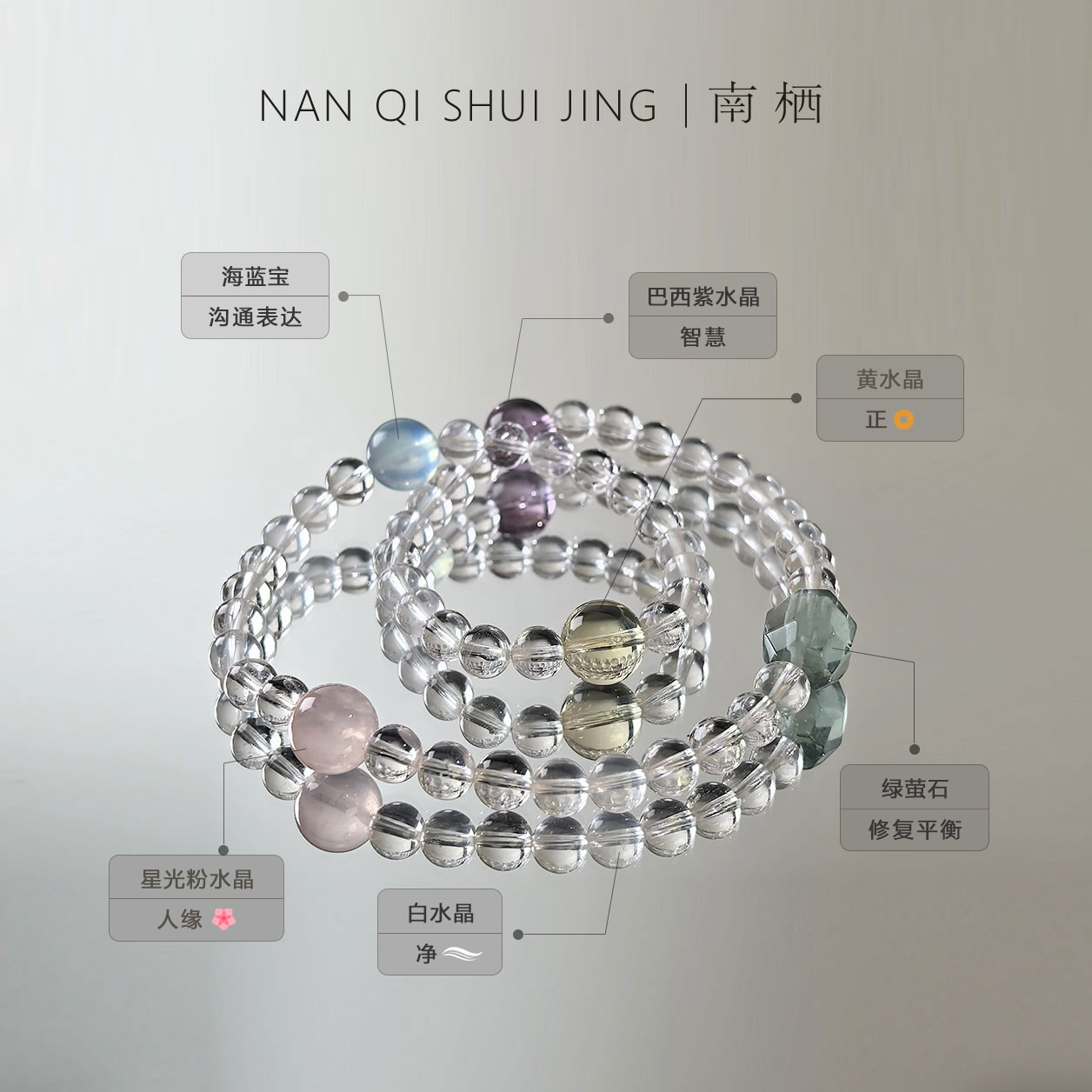 「星河」天然白水晶手串多圈紫水晶黄水晶海蓝宝水晶手链水晶直播