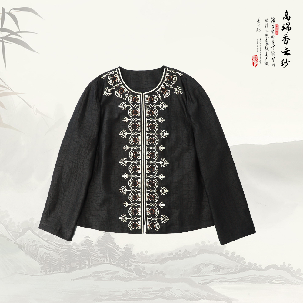 品牌新款香云纱国风新中式刺绣圆领百搭外套529261