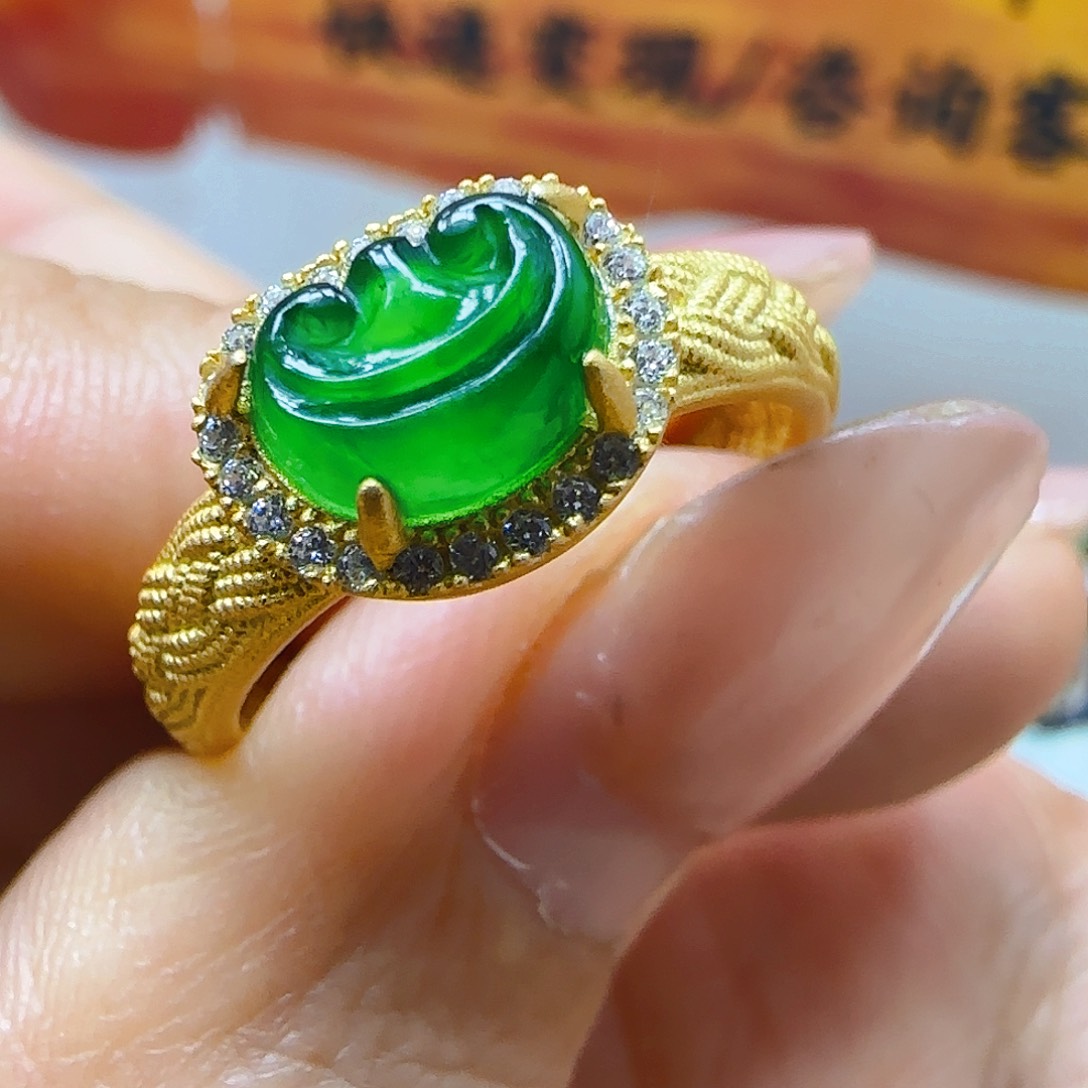 翡翠戒指银S925镶嵌翡翠150