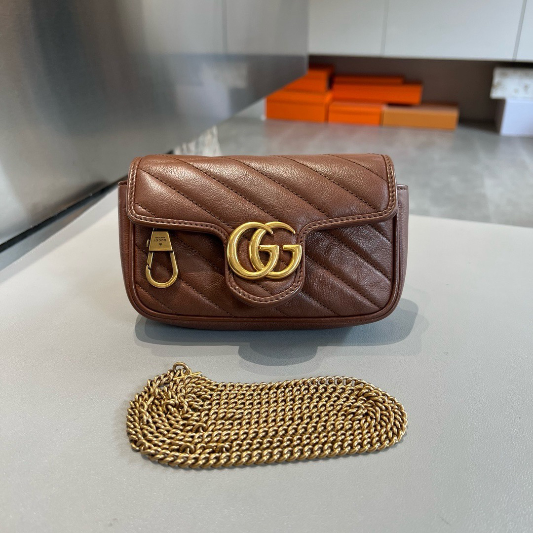 99新 GUCCI/古驰 马蒙mini焦糖色 糖炒板栗色