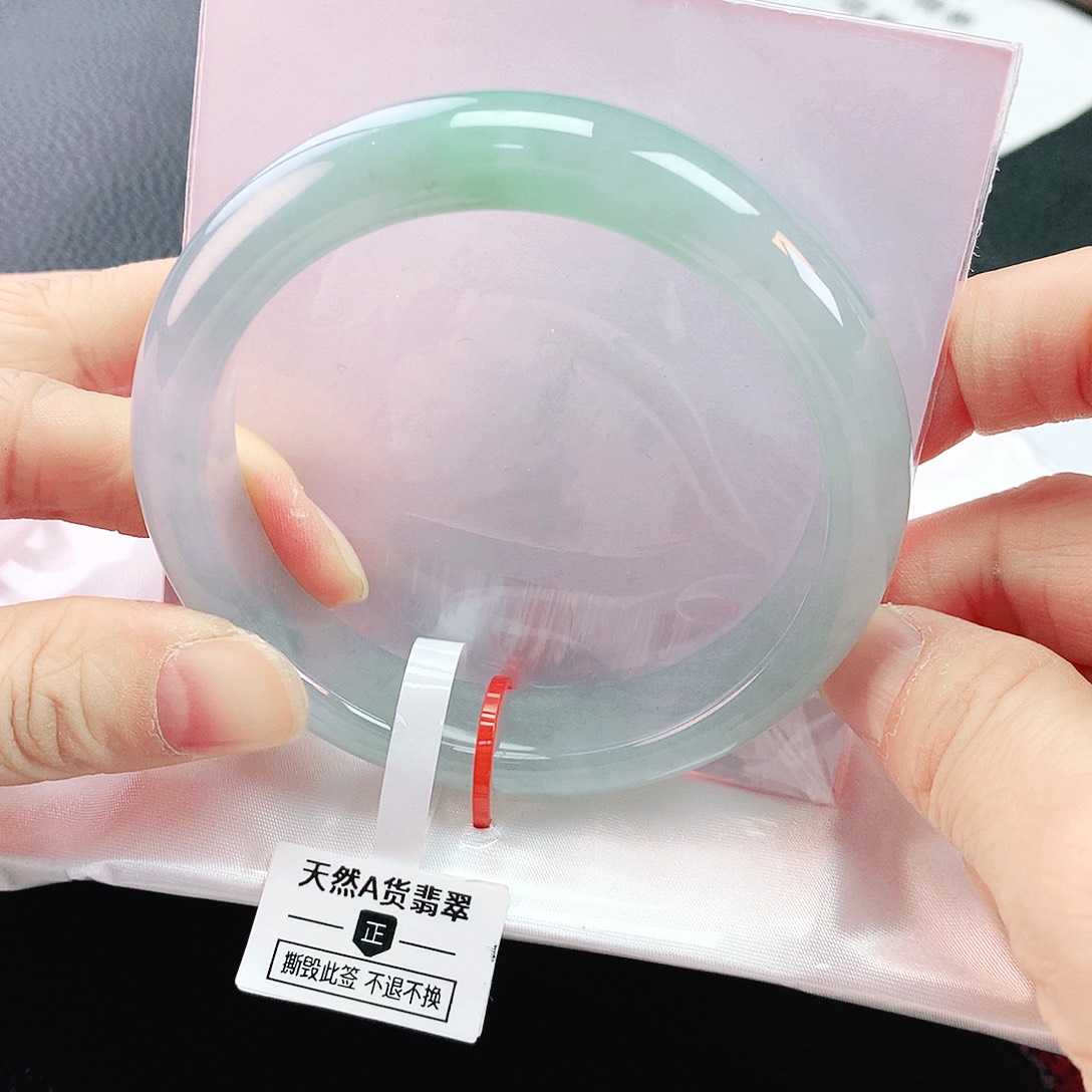 未镶嵌手镯翡翠59冰蓝金丝绿