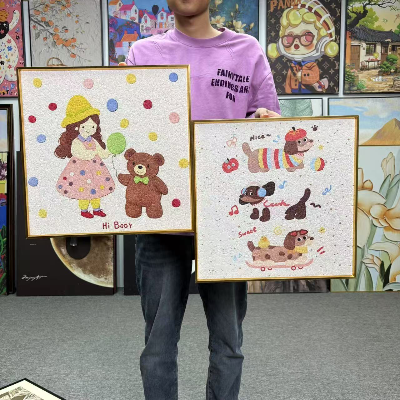 卡通创意女孩公主房房玄关摆画卧室床头装饰画4040