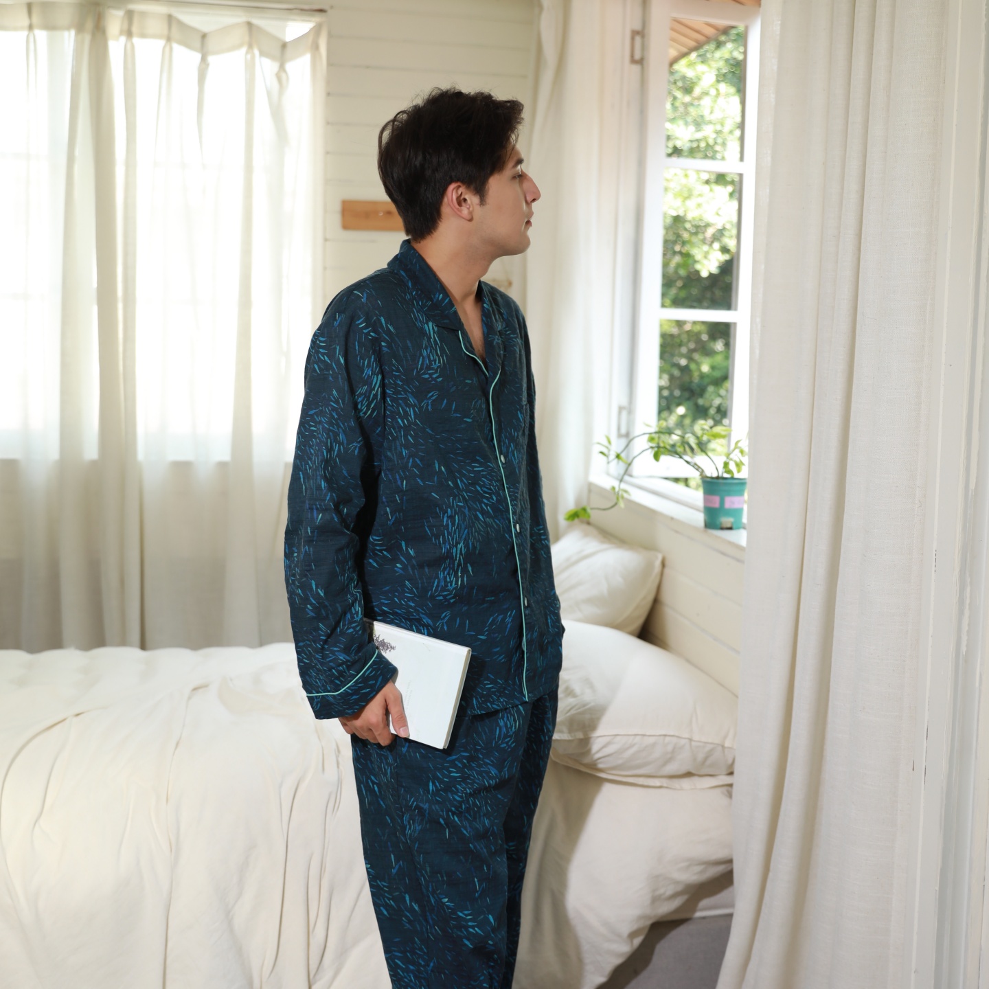 朵朵可可DM261CZ436睡衣男春夏竹节棉卡通印花长袖家居服套装