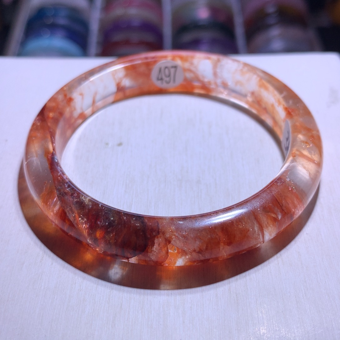 银S925镶嵌水晶手镯红胶花60.1圈497