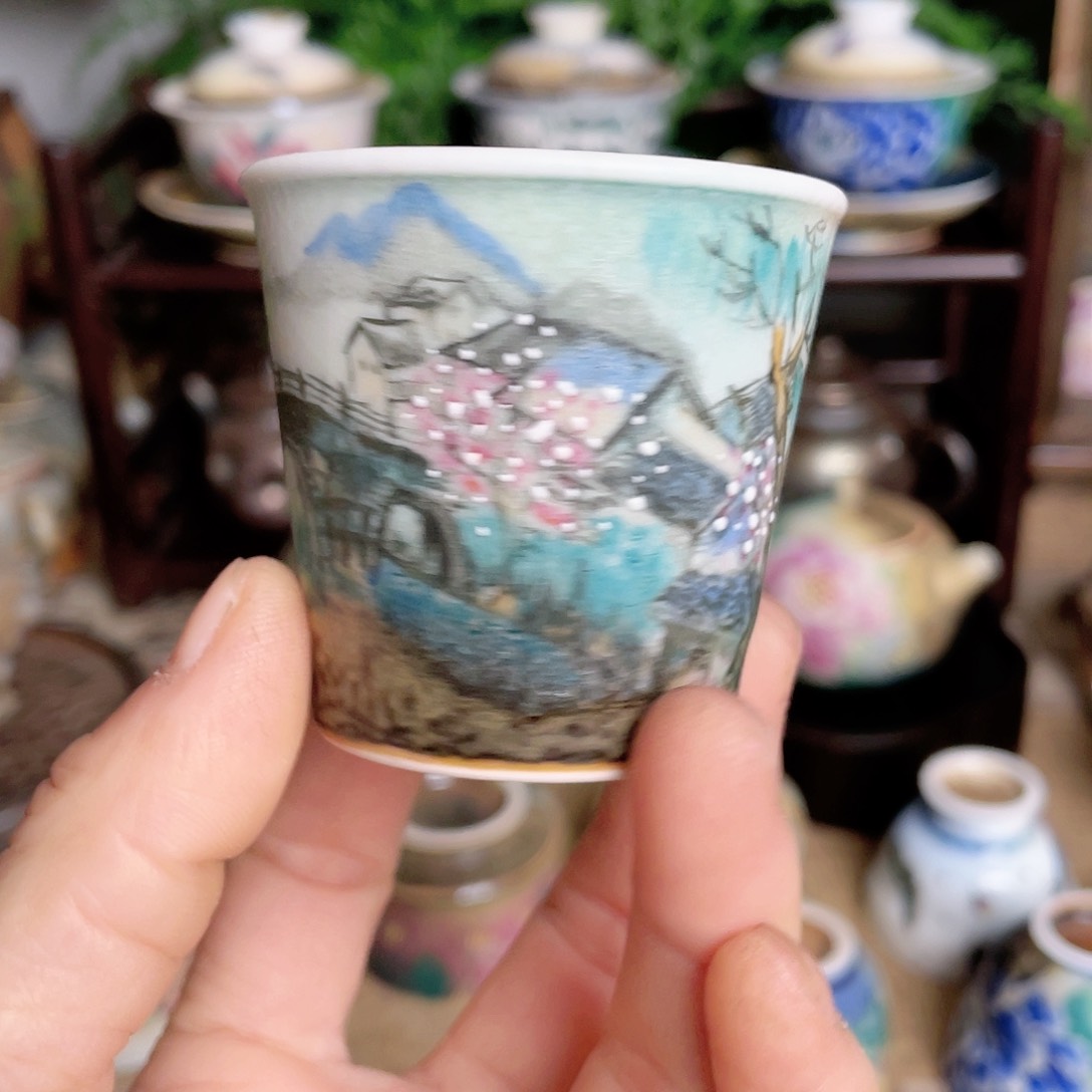 【闪购商品】杯蕉白轩手绘柴烧山水杯