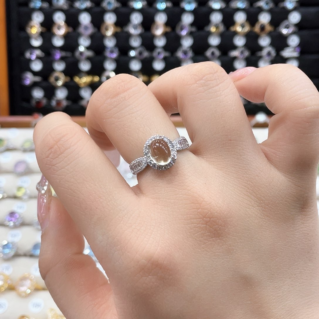 黄晶戒指女款银S925镶嵌