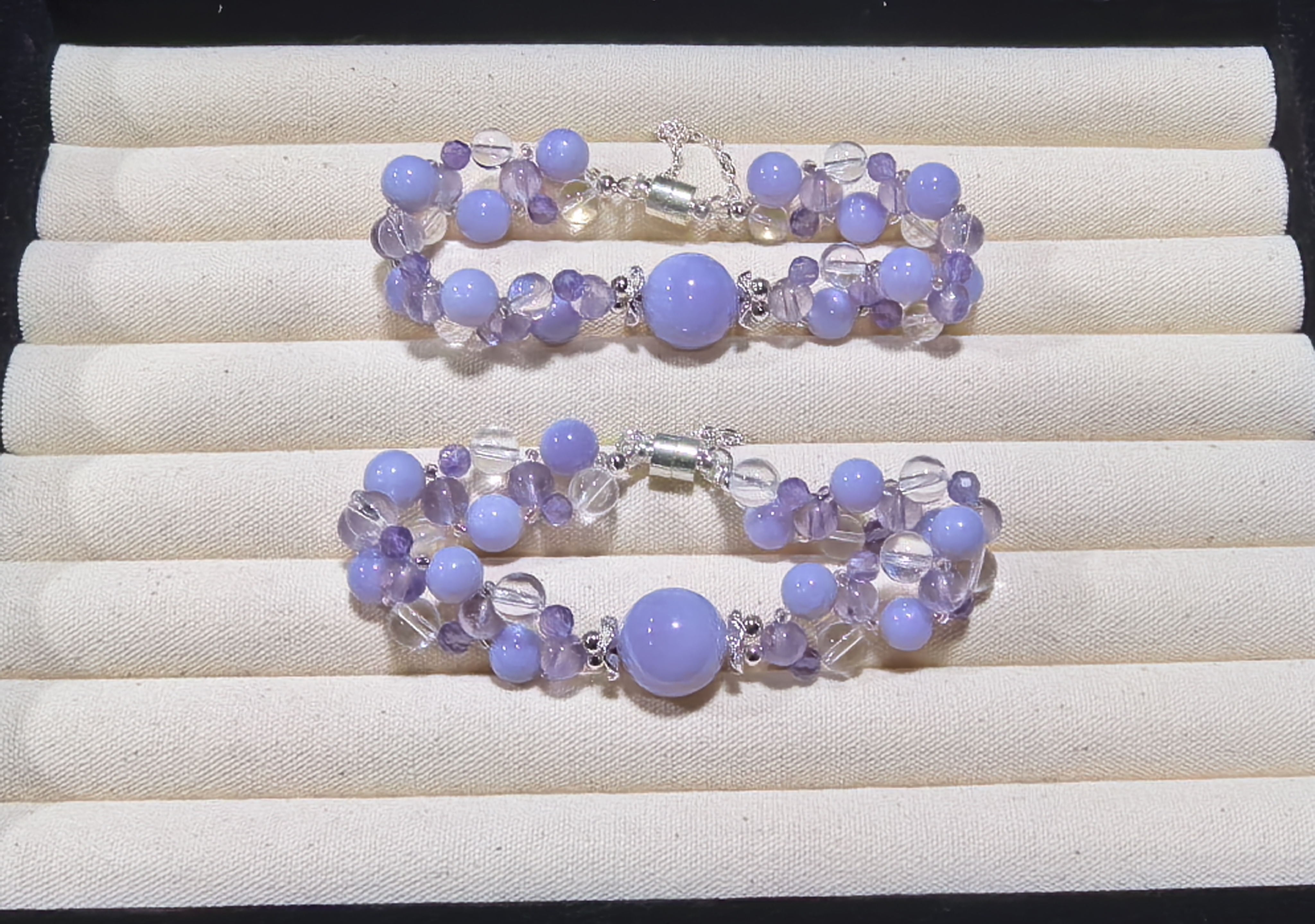 【紫宸】天然紫玉晶薰衣草白水晶百搭手串  颜色微差多样性发其一