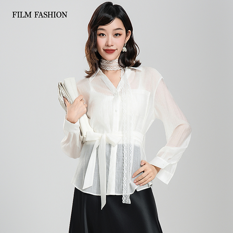 【粉丝专享】一电影一时装莱赛尔蕾丝飘带衬衫女装FGBS811173