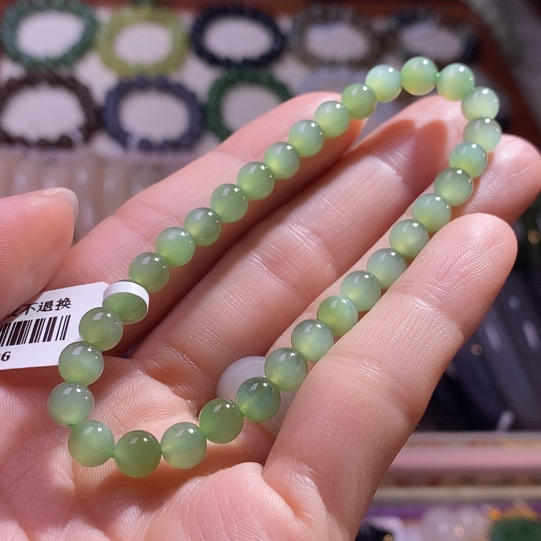 颈饰未镶嵌和田玉碧玉猫眼6mm手串