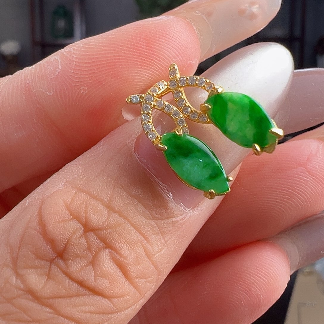 翡翠银S925镶嵌耳饰耳饰37