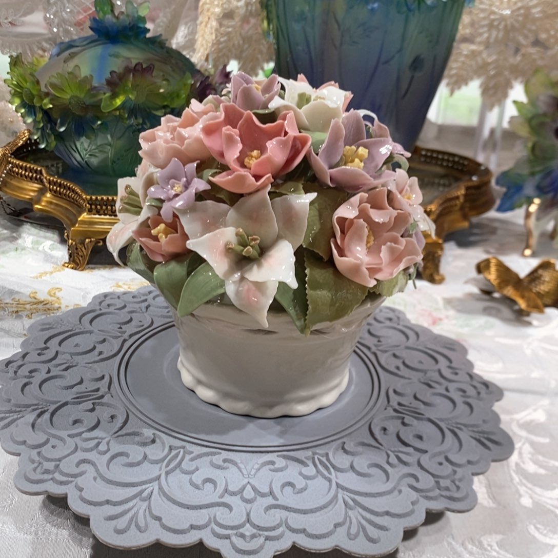 摆件0284骨瓷百花花坛摆件礼盒装