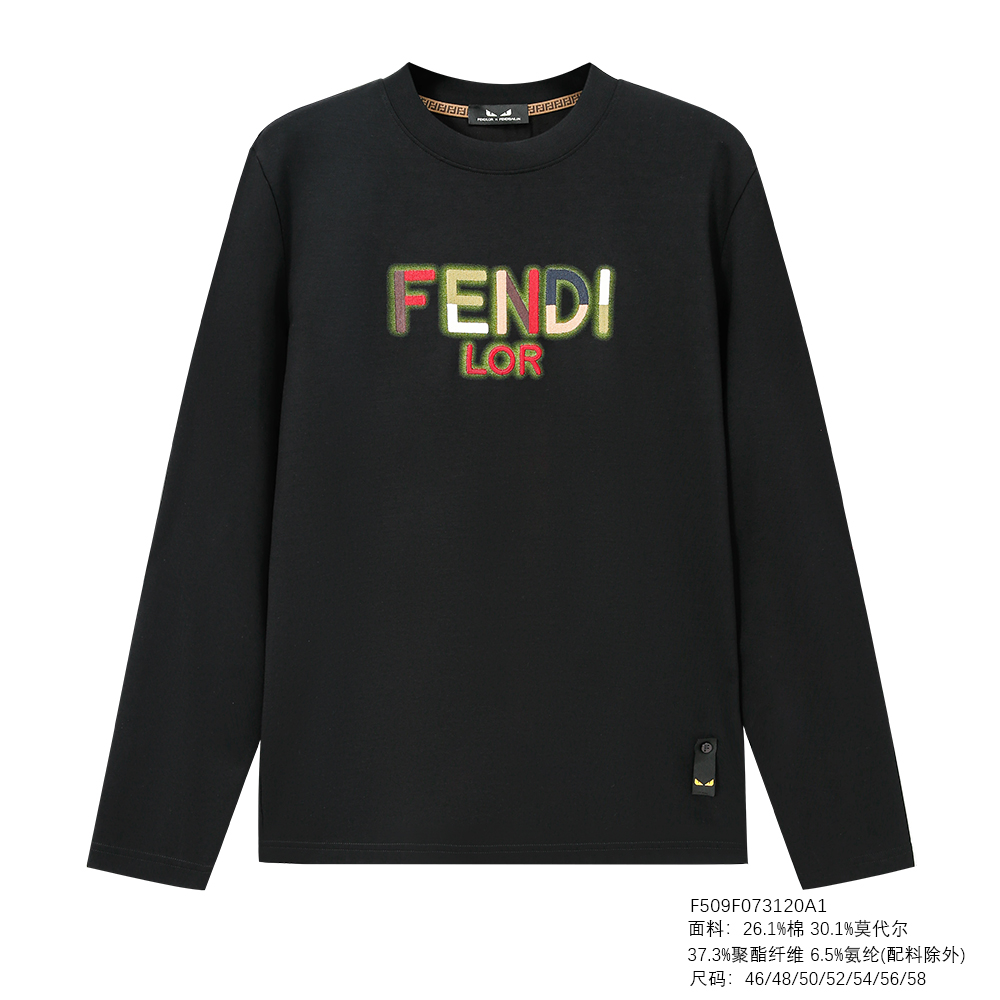 FENDILOR小怪兽秋冬季纯黑色男士长袖T恤F509F073120A