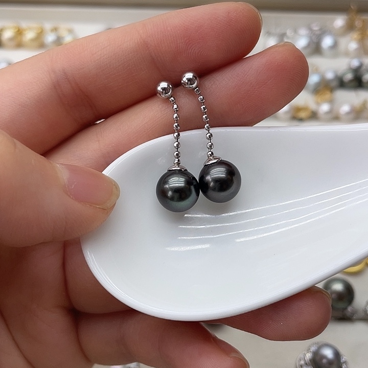 银S925镶嵌海水珍珠耳饰
