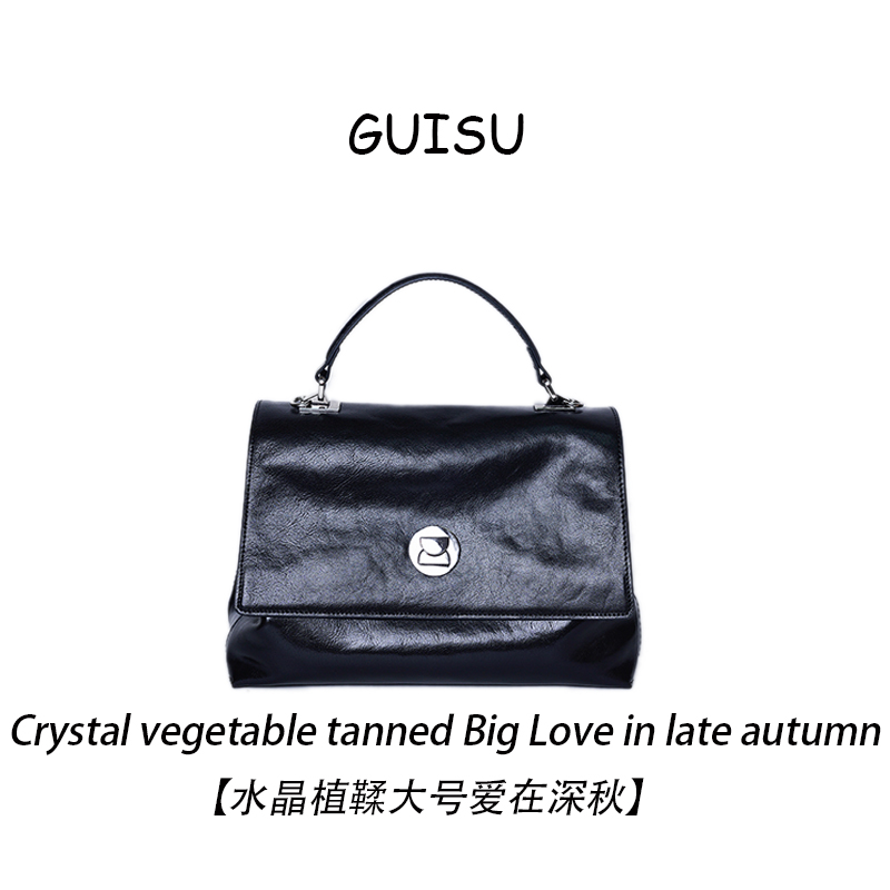 2161黑色【闺宿】水晶植鞣头层牛皮单肩斜跨真皮女包复古通勤女包