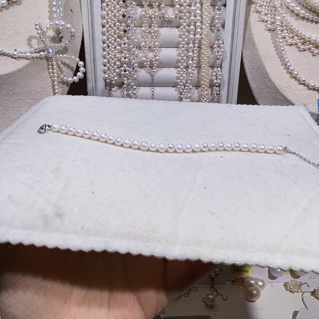 耳饰淡水珍珠银S925镶嵌全珠手链