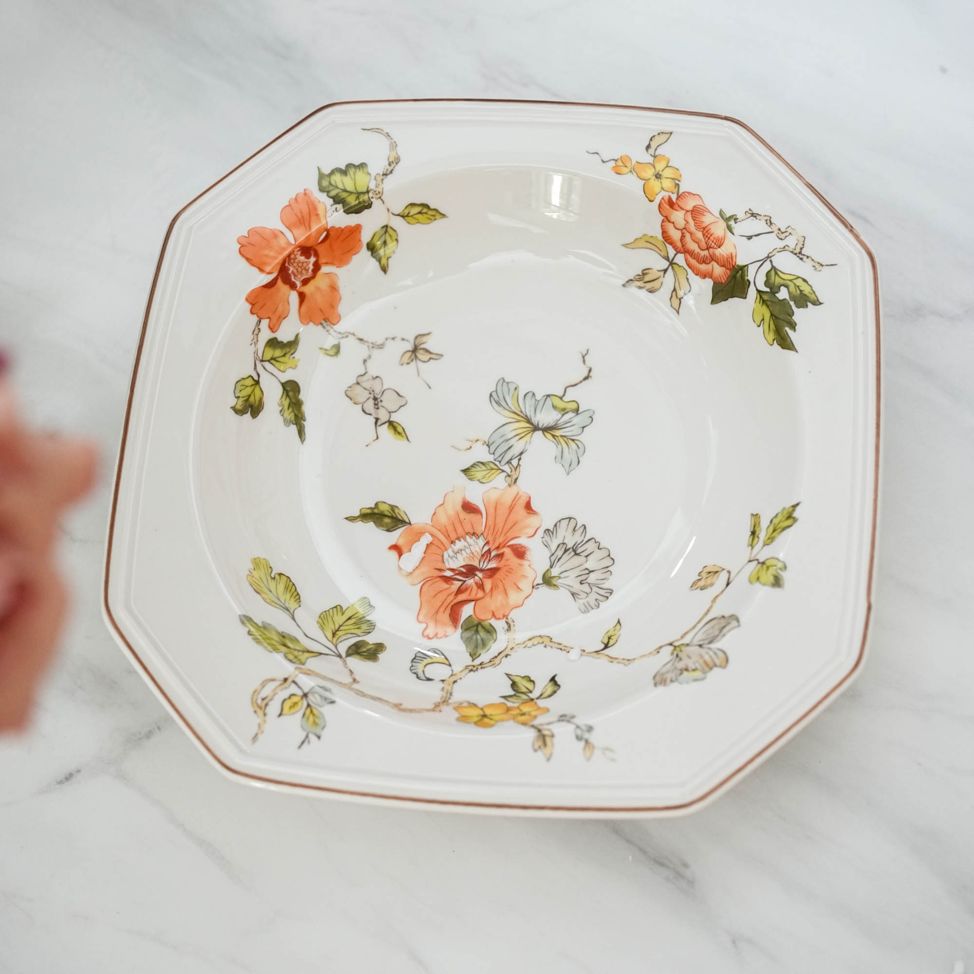 【奇居巍】轻奢木槿花深盘 家用手绘盘子餐盘菜盘 橙色+粉色2个装